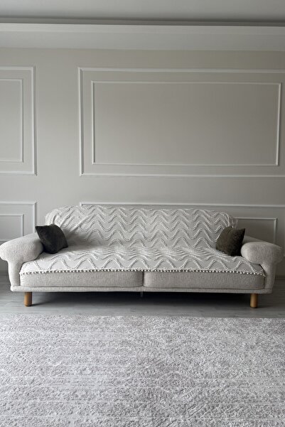 DİLETTO Home Bohem Dalgalı Püsküllü Ponponlu Koltuk Örtüsü 190x220 cm Çekyat ...