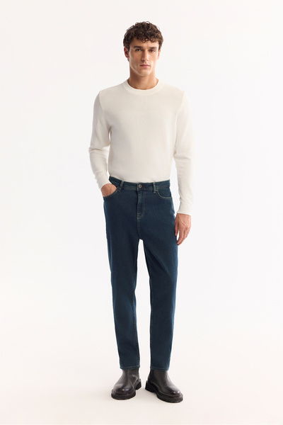 Avva Erkek İndigo Klasik Bel Pamuklu Eskitme Yıkmalı Oslo Carrot Fit Jean Pan...