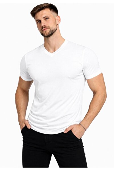 AXXEL Men's White V-Neck T-Shirt-D231