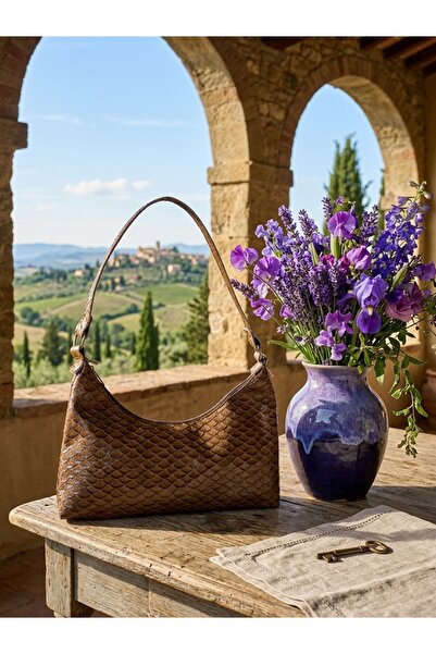 YMZBAG Tan Brown Patterned Water Drop Shoulder Bag