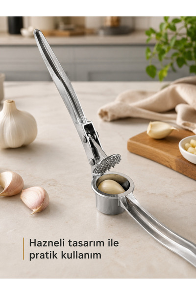 BabyLondy Paslanmaz Sarımsak Ezeceği Çelik Sarımsak Presi Hazneli Maunel Ezici
