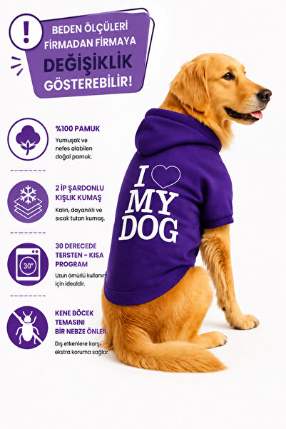 DOGİ&DOG Large Breed Purple Love My Dog Dog Clothes Dog Sweati (11-45kg)