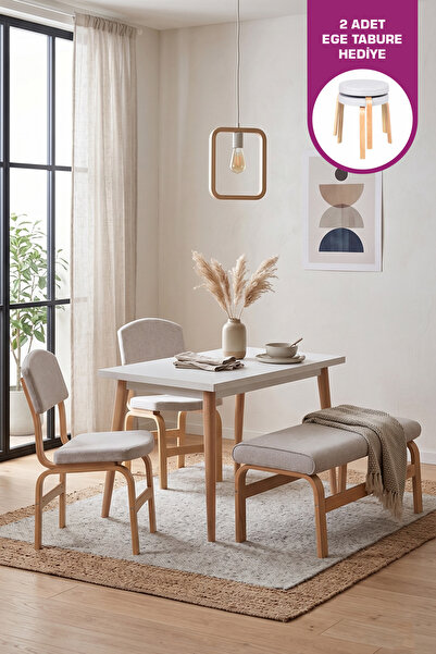 VİLİNZE Ege Sandalye Ve Bank Avanos Ahşap Mdf Mutfak Masası Takımı - 70x120 Cm