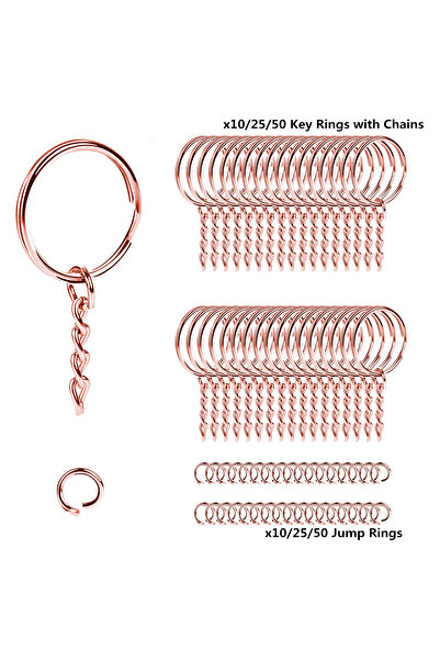 Choice 25 Sets Rose Golden 10/25/50 Sets of Key Rings with Chains and Open Ju...