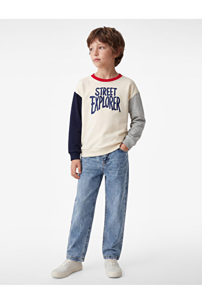 Koton Color Blocked Long Sleeve Crew Neck Printed Sweatshirt