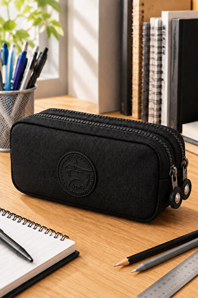 NEMO BAGS Unisex Siyah Kalemlik, Çift Gözlü Kalem Kutusu, 20x10x5cm