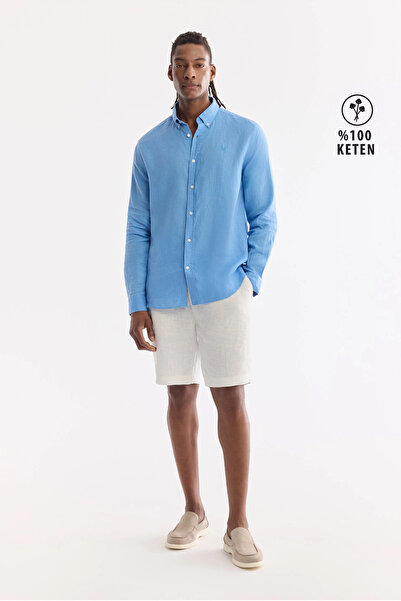 Avva Erkek Beyaz Beli Lastikli %100 Keten Relaxed Fit Şort B003732