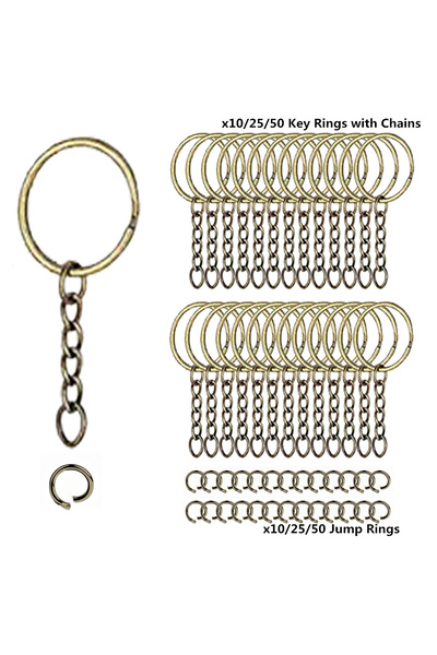 Choice 50 Sets Bronze 10/25/50 Sets of Key Rings with Chains and Open Jump Ri...