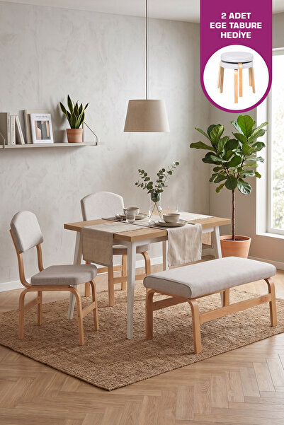 VİLİNZE Ege Sandalye Ve Bank Avanos Ahşap Mdf Mutfak Masası Takımı - 70x120 Cm