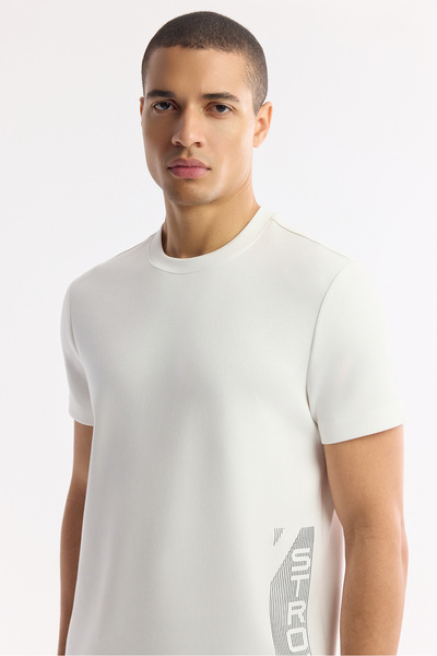 Avva Erkek Beyaz Bisiklet Yaka Baskılı Bi-Stretch İnterlok Regular Fit T-Shirt A51Y1136