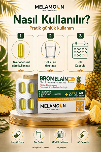 Melamoon Bromelain 500 Mg Ve Konjak Glukomannan Koenzim Q10(BROMELİN)-krom Pikolinat 60 Kapsül