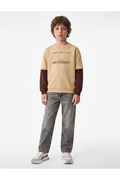 Koton Color Contrast Crew Neck Long Sleeve Printed Sweatshirt