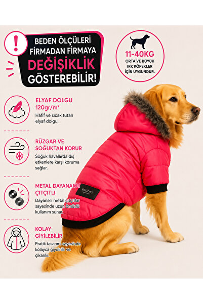 DOGİ&DOG Big Breed Neon Pink Puff Dog Coat Dog Raincoat
