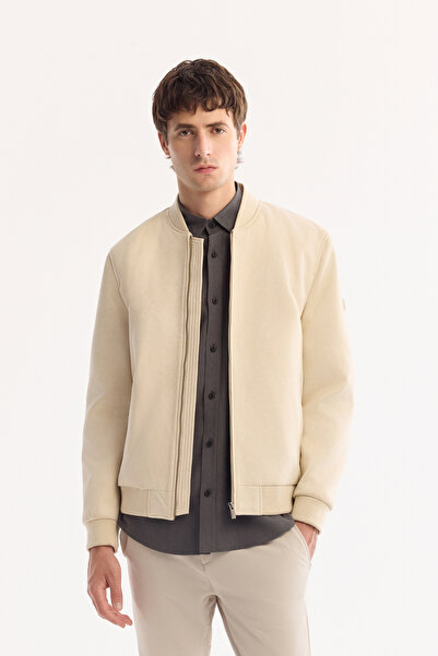 Avva Erkek Bej Bomber Yaka Süet Dokulu Mevsimlik Comfort Fit Mont B006045