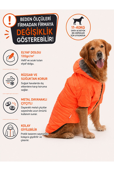 DOGİ&DOG Dogi Dog Large Breed Neon Orange Puff Coat, Large Breed Dog Clothing...