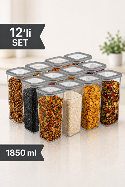 12'li Buzluk Uyumlu Erzak ve Baharat Saklama Kabı Seti 12x1850 ml