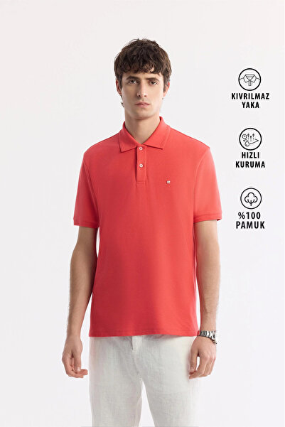 Avva Men's Coral Curl-Free Polo Neck 100% Cotton Basic Regular Fit T-Shirt B0...