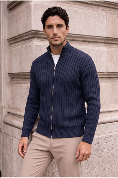 Valiberta Marlow Anti-Peeling Anti-Pilling Ribbed Stand Collar Zippered Men's...