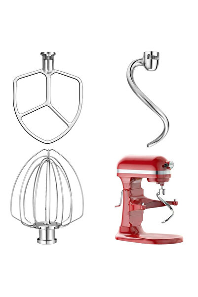 Choice Stainless Steel 3-Piece Mixer Attachments Set, Dough Hook + 6-Wire Whi...