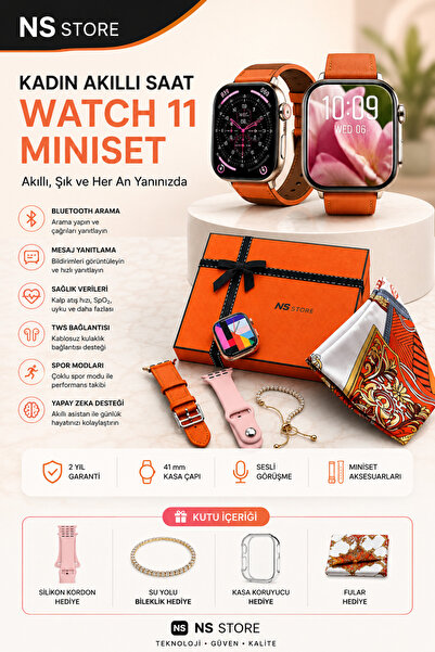 NS Store Kadın Akıllı Saat Watch 11 Miniset Çok Renkli Deri Kordonlu Sesli Gö...
