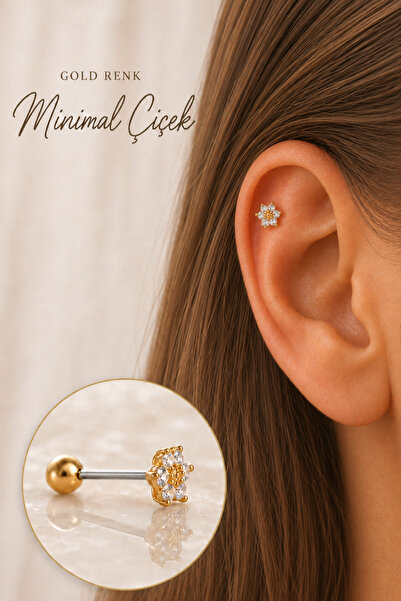 Sacce Scarves&Accessories Gold Mini Çiçek Piercing Tragus Helix Kıkırdak