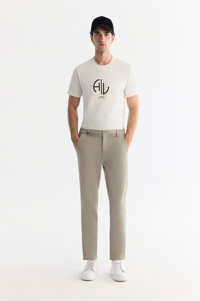 Avva Men's Mink Soft Buttoned Double Leg Slim Fit Trousers with Elastic Sides...