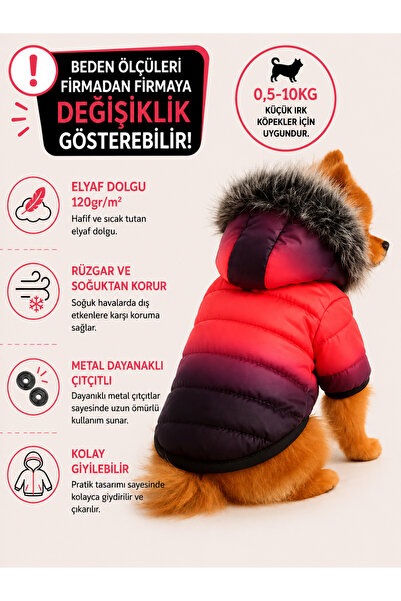 DOGİ&DOG Küçük Irk Pink -black Puf Anorak Kedi & Köpek Montu (1-10KG)