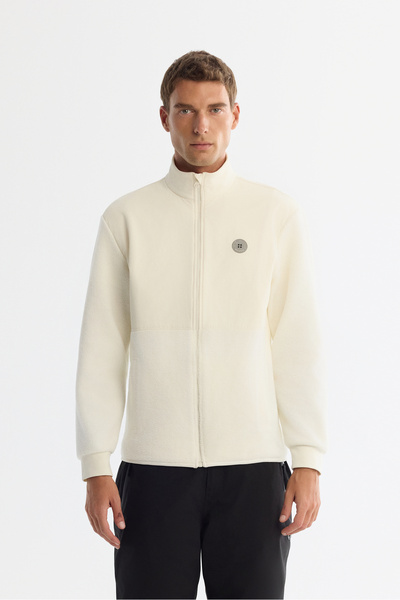Avva Erkek Ekru Dik Yaka Pamuklu Fermuarlı Polar Regular Fit Sweatshirt A42Y1311