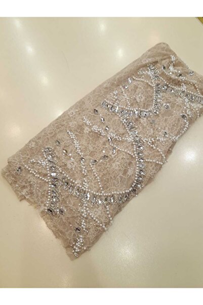Safir Kumaş Abiyelik Top Sonu 1 Metre Kalmış Taş İşlemeli Danteller