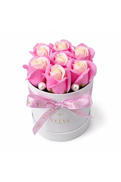 velve Aranjament floral Glamour Double Color, 7 trandafiri din sapun roz-alb,...