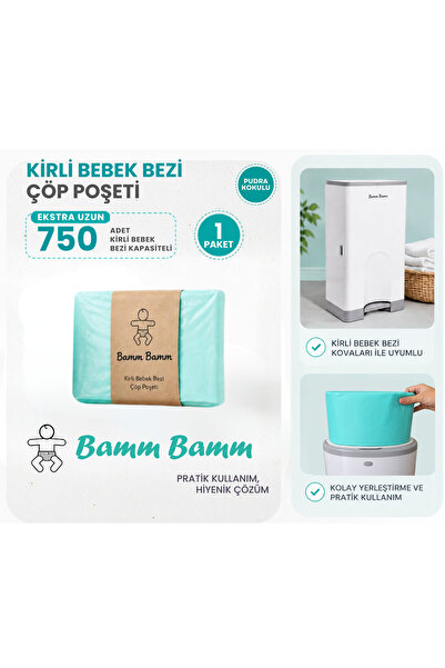 BAMM BAMM Kirli Bebek Bezi Kovaları İle Uyumlu 750 Adet Kirli Bebek Bezi Kapasiteli Çöp Poşeti