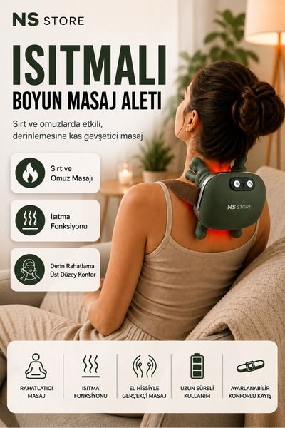 NS Store Şarjlı Isıtmalı Boyun Masaj Aleti Parmak Yoğurma Etkili El Hissi Sırt Omuz Bel Bacak Masaj Cihazı