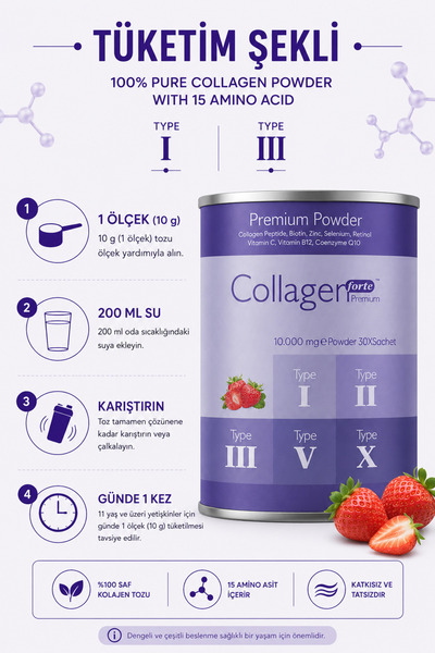 Collagen Forte Platinum Premium Collagen Powder 10 g x 30 Sachets Biotin & Multivitamin Strawberry Flavored