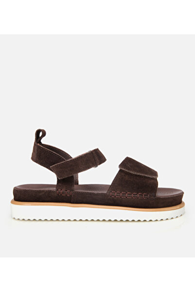 Hotiç Braune verstellbare flache Damensandalen aus Wildleder