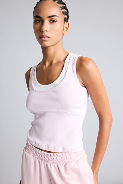 DeFacto Double Layer Look Slim Fit Ribbed Crop Basic Undershirt I7464Ax26Hs