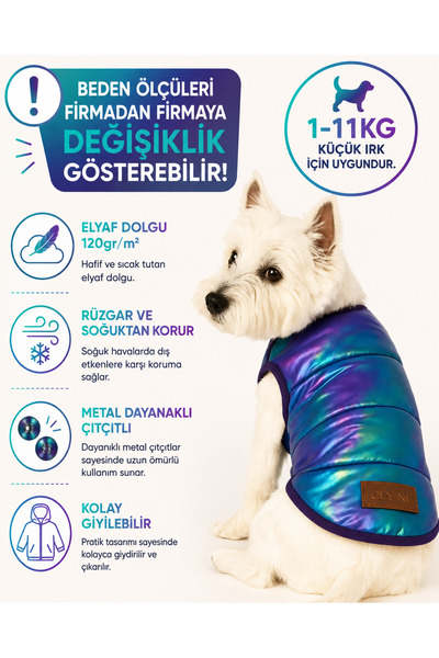 DOGİ&DOG Small Breed Metalic Purple Anorak Puff Cat & Dog Vest (1-11 kg)