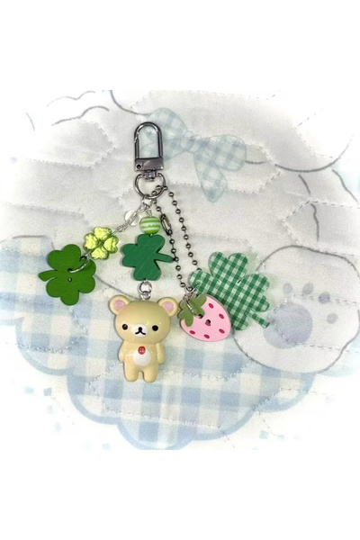 Choice Pink Rilakkuma Handmade Resin Clover Strawberry Cute Keychain Vintage ...