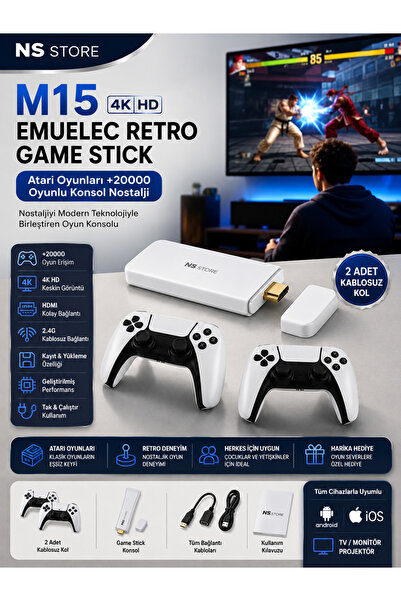 NS Store 4K HD Retro Oyun Konsolu Atari Stick 20000+ Oyunlu Tak Çalıştır Nostalji Oyun Çubuğu