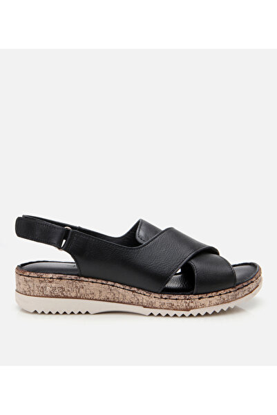 Hotiç Damen-Sandalen aus schwarzem Leder mit verstellbarem Komfortriemen