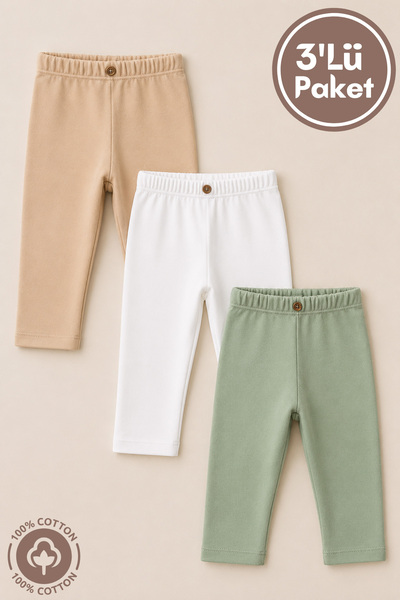 Miniel Unisex Bebek Düğme Detaylı Tayt Model %100 Organik Pamuklu Penye Bebek...