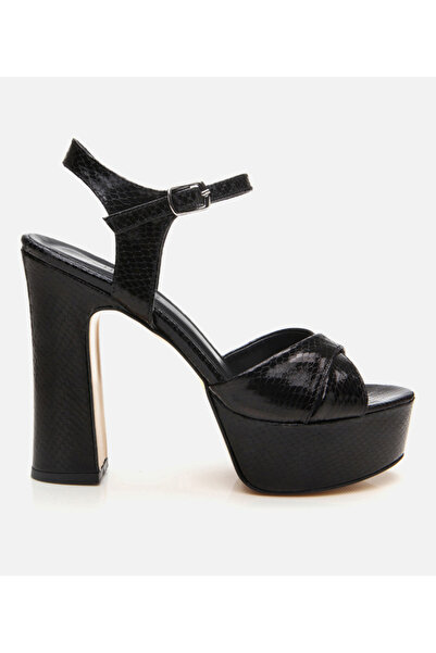 Hotiç Women's Black Snake Pattern Evening Dress High Heel Sandals