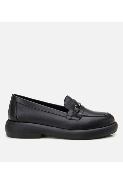 Hotiç Schwarzer Damen-Loafer mit Schnalle aus echtem Leder