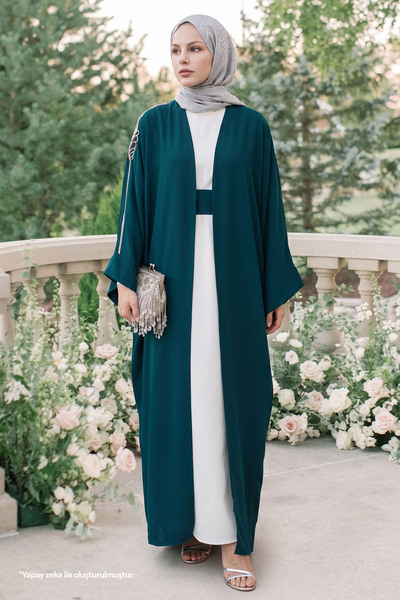 InStyle Petrol Blue Abaya with Draped Stone Dress