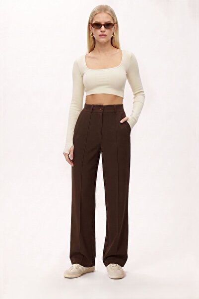 Ritnice Lycra Series Lift Stitched Stretchy Brown Palazzo Trousers