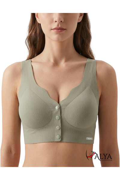 ALYA UNDERWEAR Sutien cu nasturi închidere în față, fără cusături, cu bandă t...