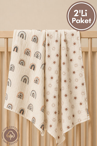 Miniel Unisex Bebek %100 Pamuklu Sky Baskılı Çok Amaçlı Müslin Örtü & Battani...
