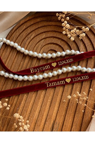 ALYANSHOME 1 cm koyu kırmızı kadife dökülmeyen incili söz nişan yüzük Kurdelası