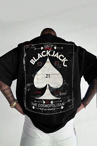 Millionaire Men's Black Black Jack Oversize Fit Loose Wide Fit Loose Fit T-Shirt