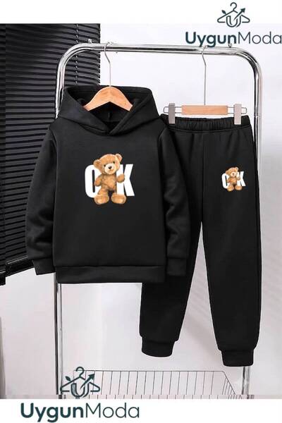 UygunModa Okey Ayi Printed Hooded Thick Cotton Inside Padding Tracksuit with ...