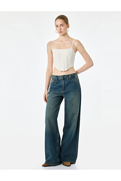 Koton Slim Fit İp Askılı Crop Dantel Korse Bluz